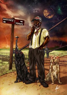 Illustration couleurs de Papa Legba pour le livre univers Mississippi de Christophe Gérard, Tirodem